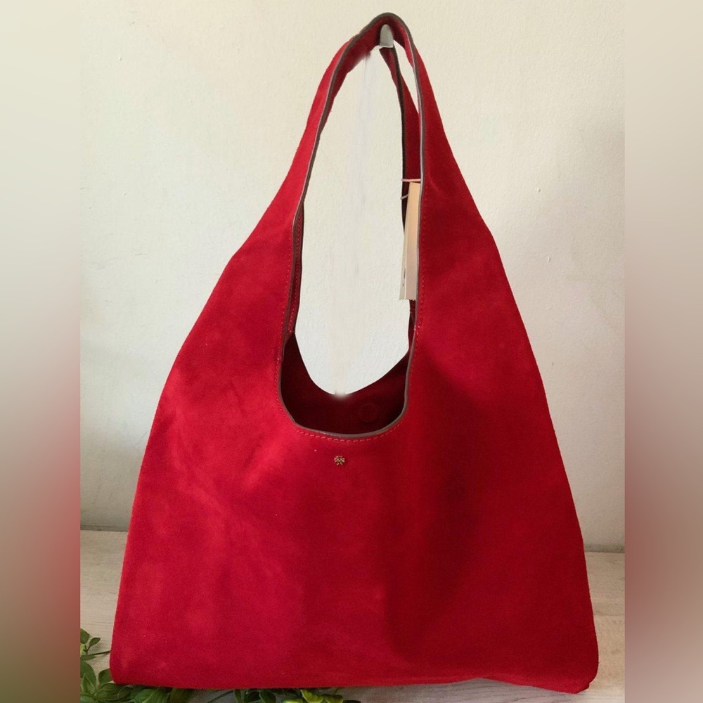 NWT TORY BURCH SUEDE SLOUCH SHOULDER BAG COFFEEBERRY RED - Picture 6 of 8